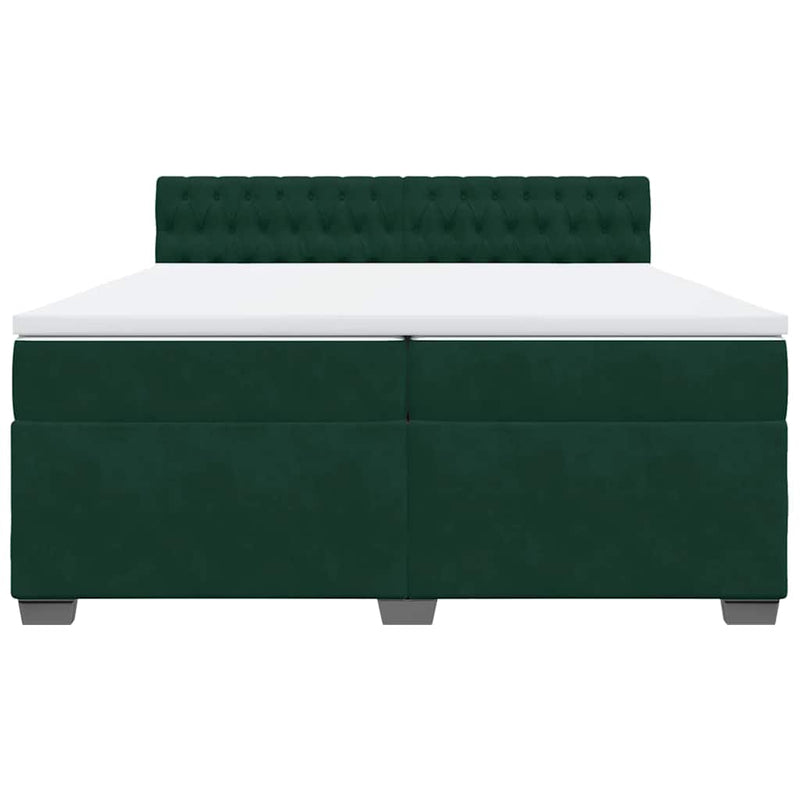 Pat box spring cu saltea, verde închis, 200x200 cm, catifea