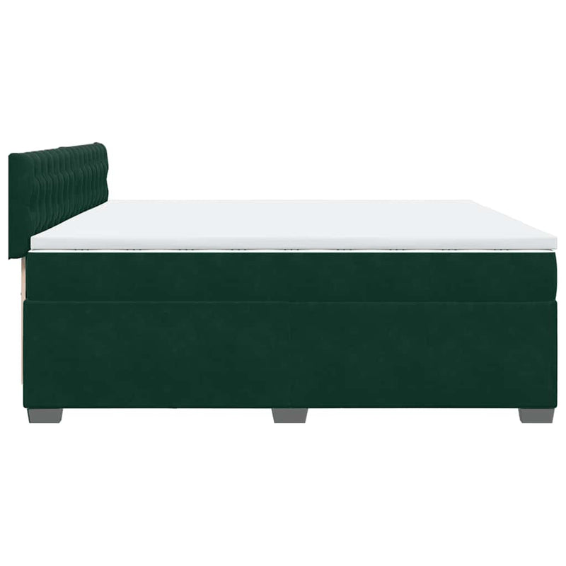 Pat box spring cu saltea, verde închis, 200x200 cm, catifea
