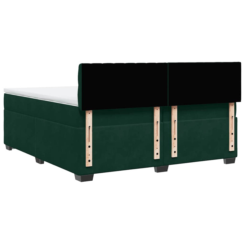 Pat box spring cu saltea, verde închis, 200x200 cm, catifea
