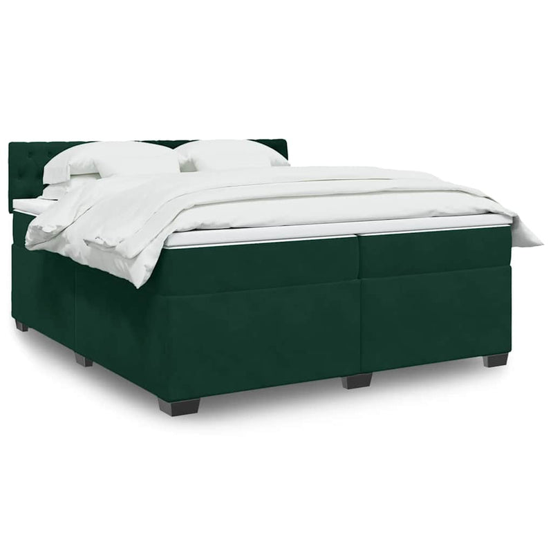 Pat box spring cu saltea, verde închis, 200x200 cm, catifea