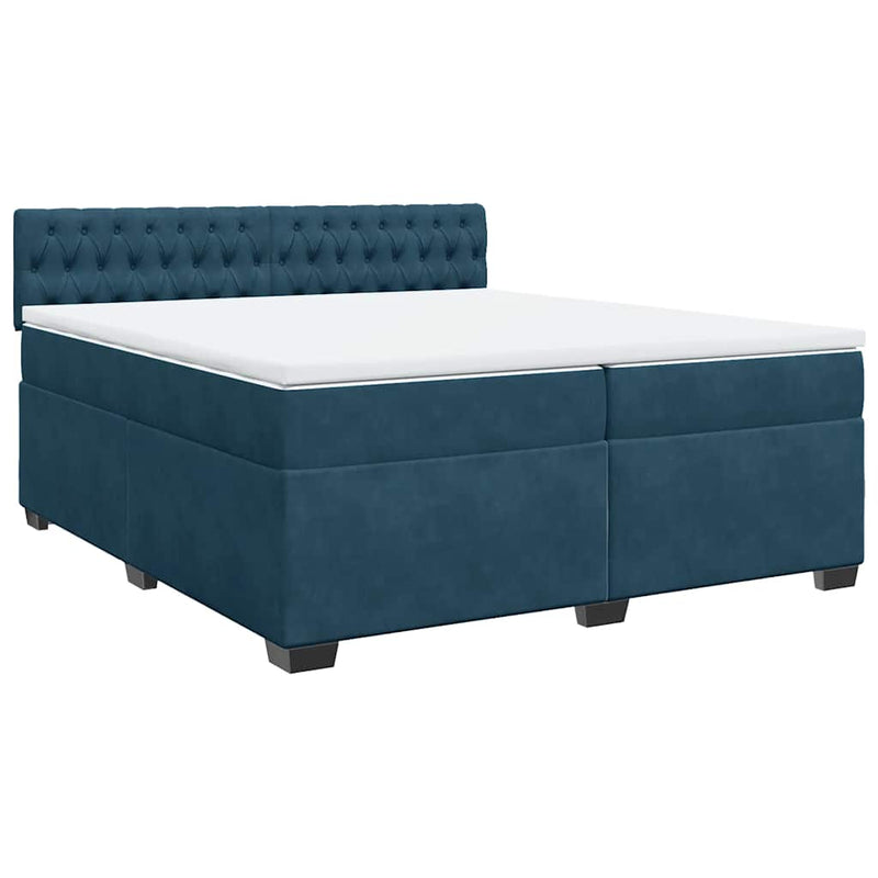 Pat box spring cu saltea, albastru, 200x200 cm, catifea
