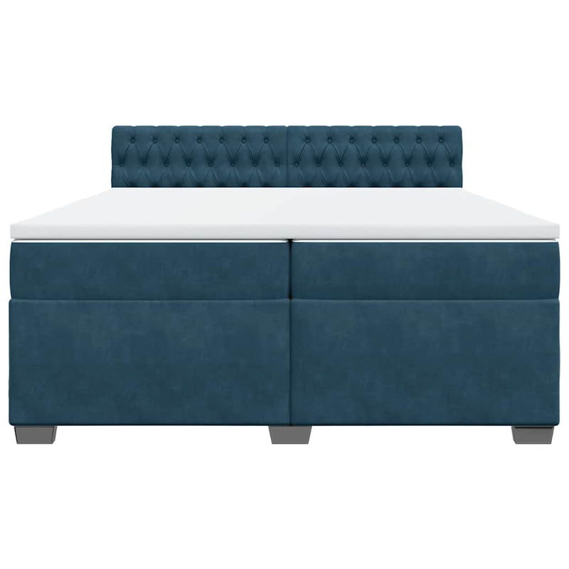 Pat box spring cu saltea, albastru, 200x200 cm, catifea