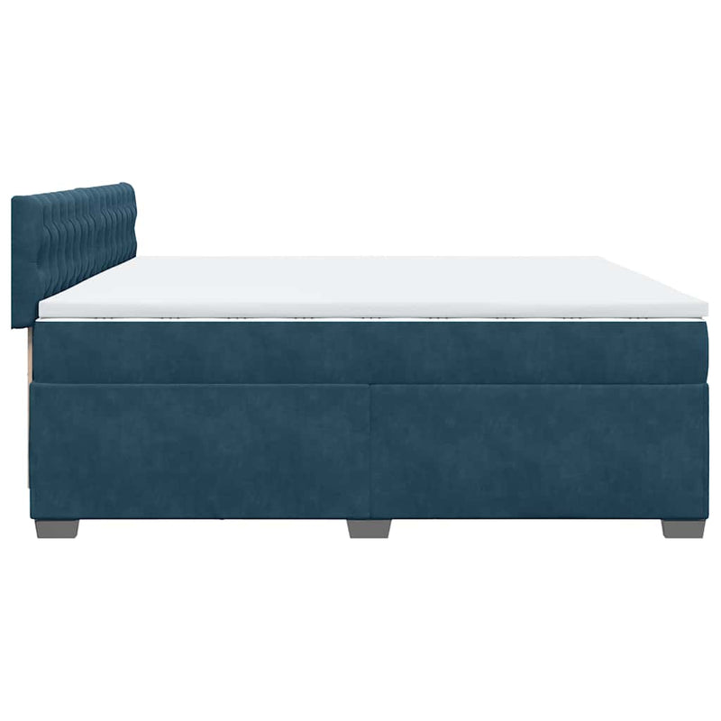 Pat box spring cu saltea, albastru, 200x200 cm, catifea