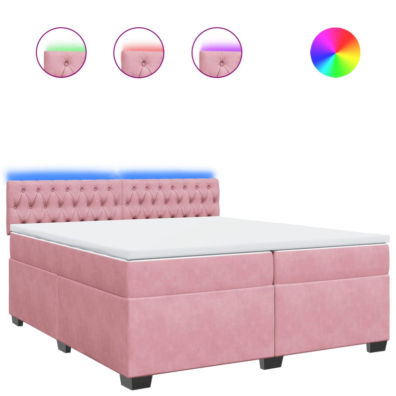 Pat box spring cu saltea, roz, 200x200 cm, catifea