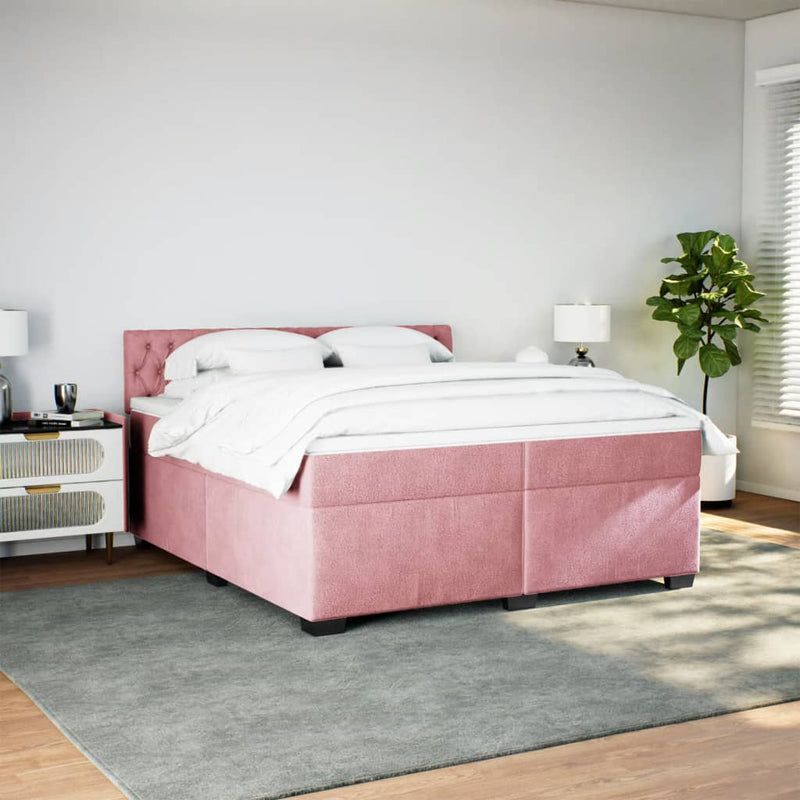 Pat box spring cu saltea, roz, 200x200 cm, catifea