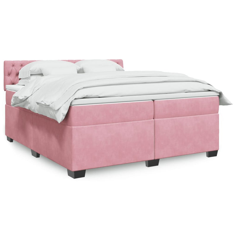 Pat box spring cu saltea, roz, 200x200 cm, catifea