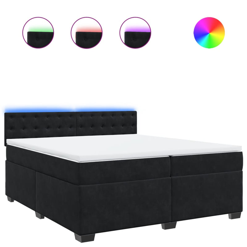 Pat box spring cu saltea, negru, 200x200 cm, catifea