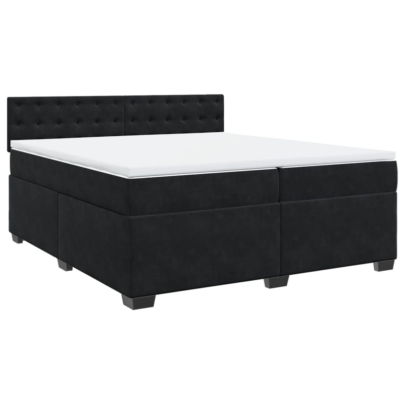 Pat box spring cu saltea, negru, 200x200 cm, catifea