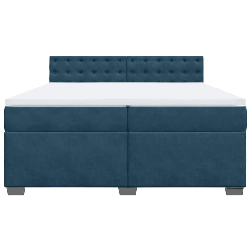 Pat box spring cu saltea, albastru, 200x200 cm, catifea