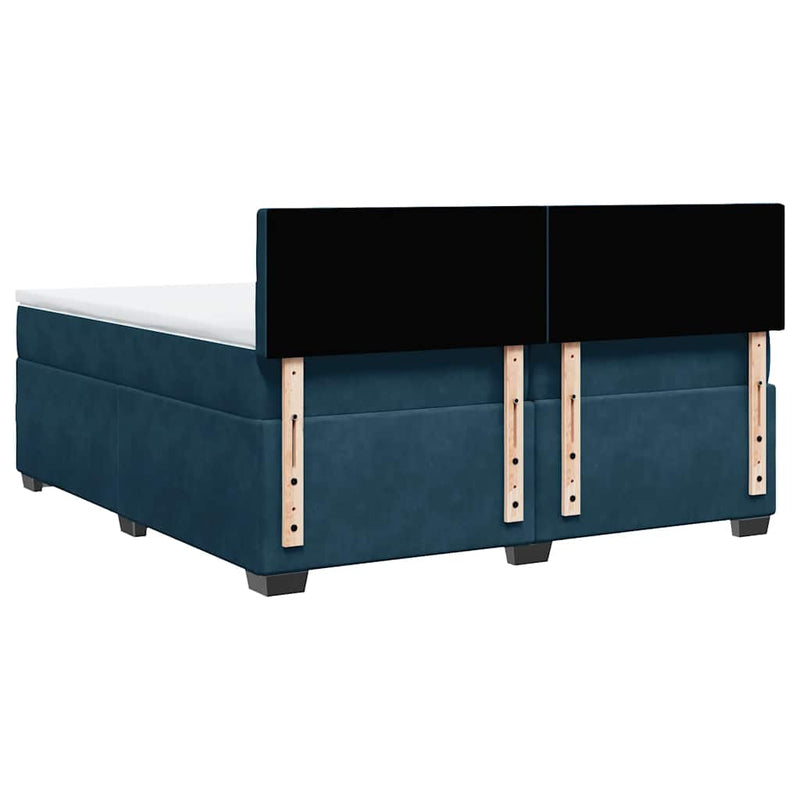 Pat box spring cu saltea, albastru, 200x200 cm, catifea