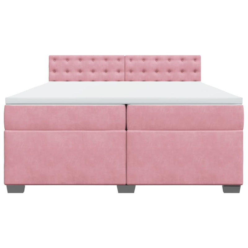 Pat box spring cu saltea, roz, 200x200 cm, catifea