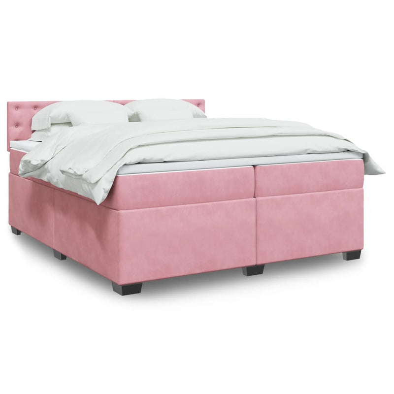 Pat box spring cu saltea, roz, 200x200 cm, catifea