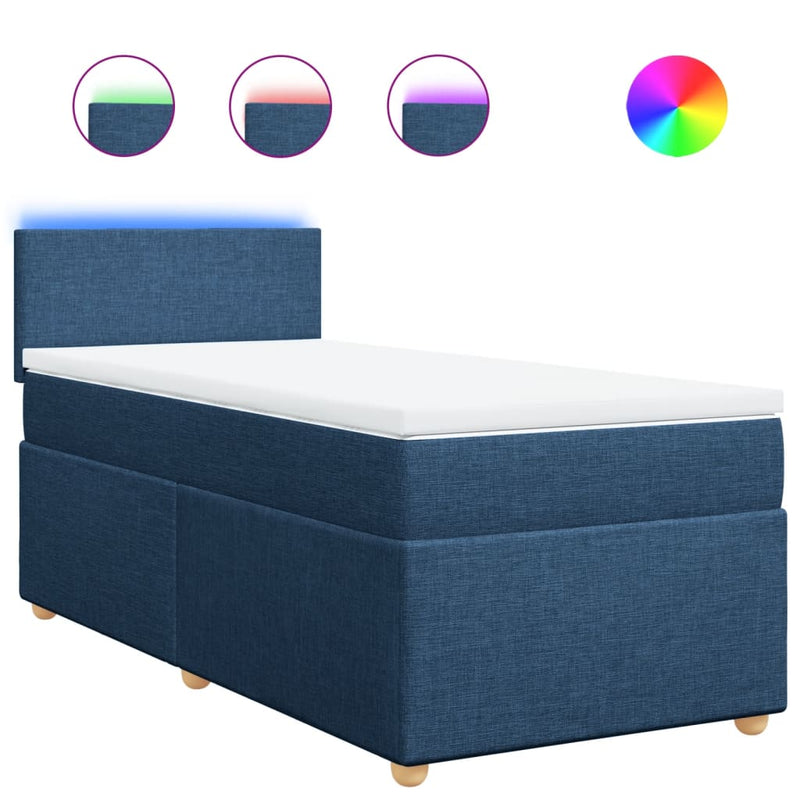 Pat box spring cu saltea, albastru, 80x200 cm, textil
