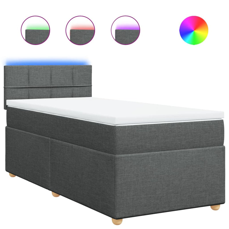 Pat box spring cu saltea, gri închis, 80x200 cm, textil