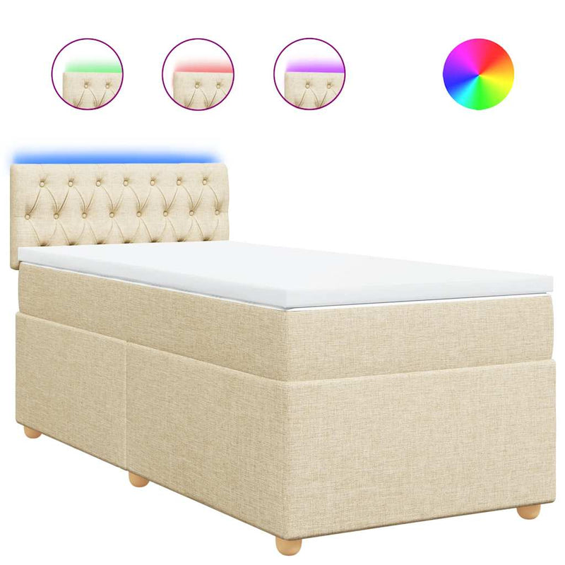 Pat box spring cu saltea, crem, 80x200 cm, textil