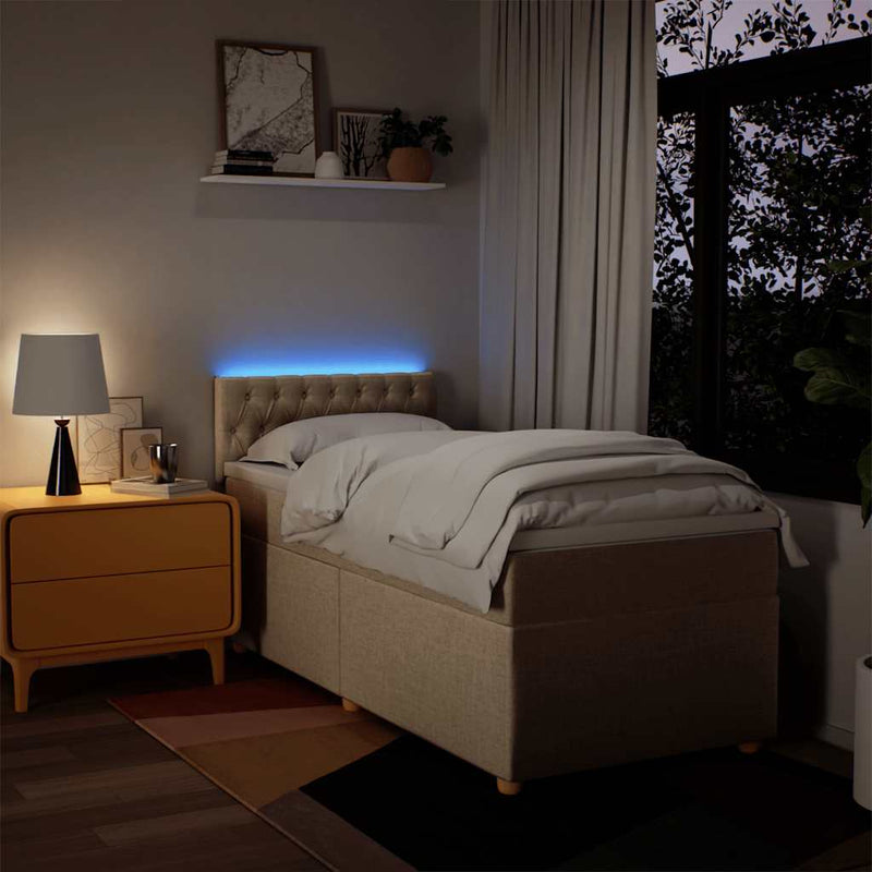 Pat box spring cu saltea, crem, 80x200 cm, textil