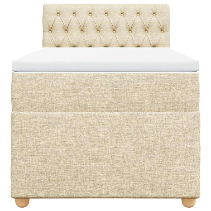 Pat box spring cu saltea, crem, 80x200 cm, textil