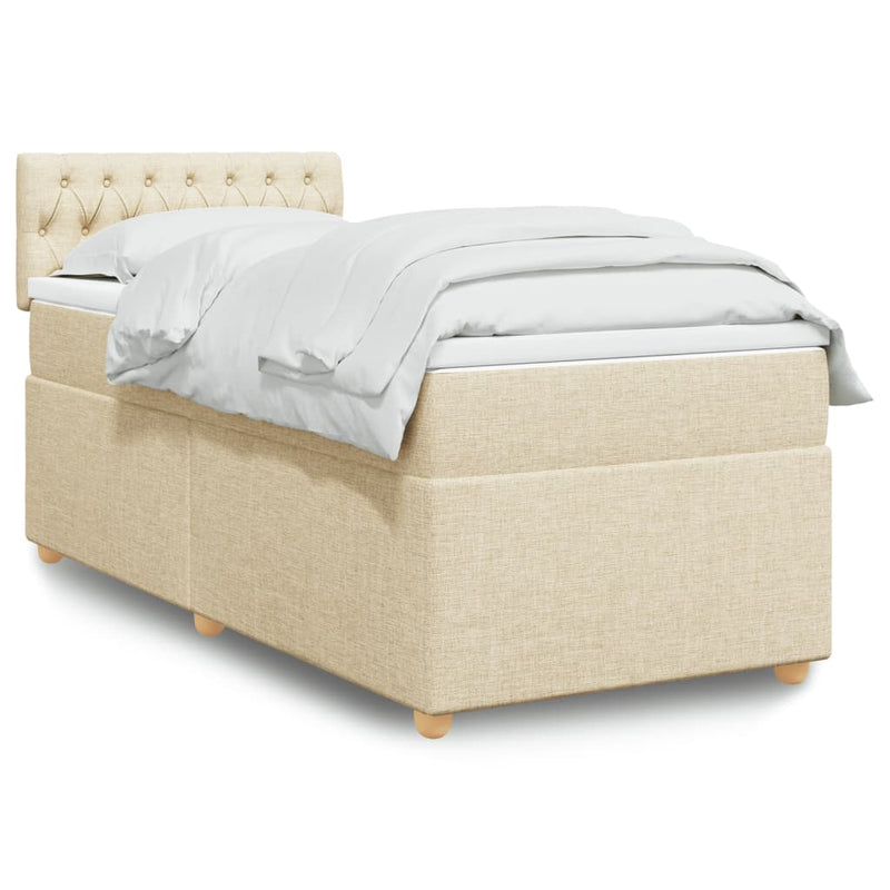 Pat box spring cu saltea, crem, 80x200 cm, textil