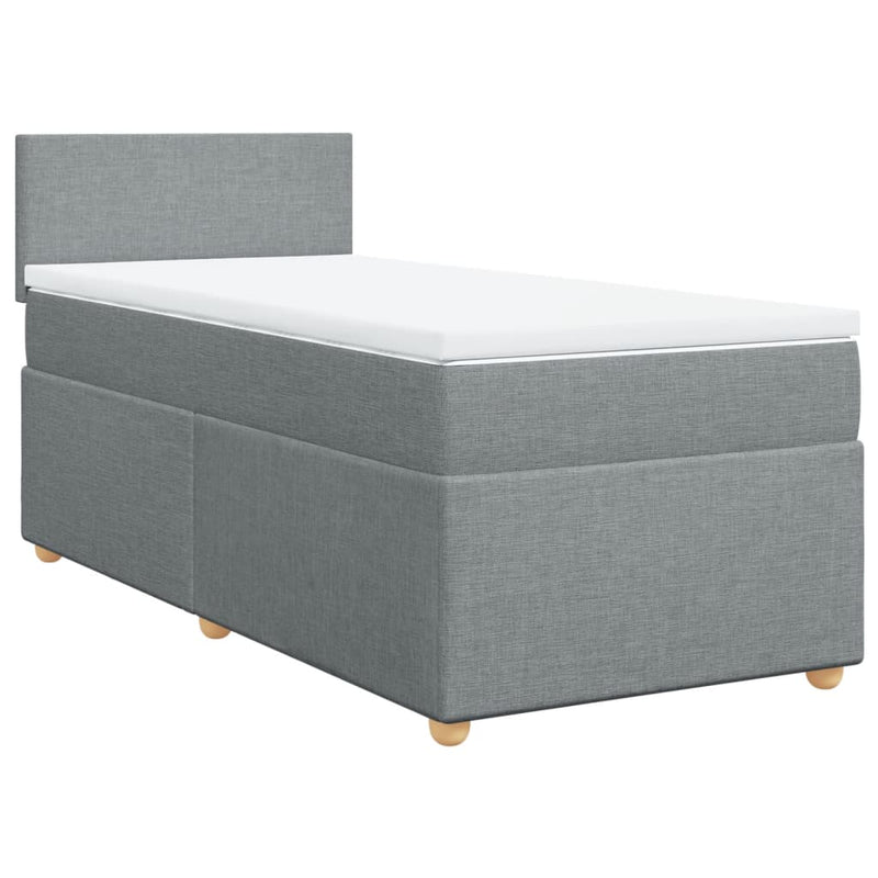 Pat box spring cu saltea, gri deschis, 90x190 cm, textil