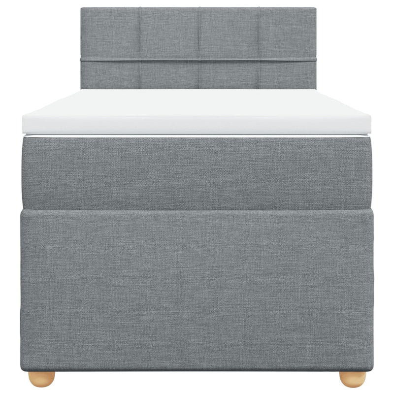 Pat box spring cu saltea, gri deschis, 90x190 cm, textil