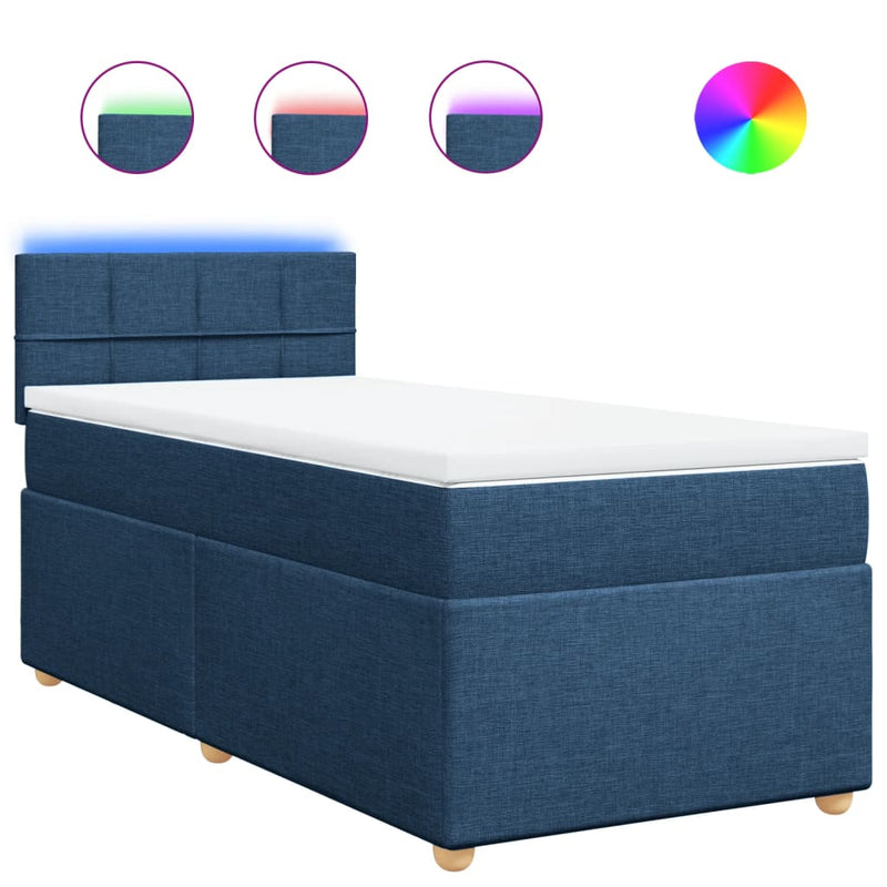 Pat box spring cu saltea, albastru, 90x190 cm, textil