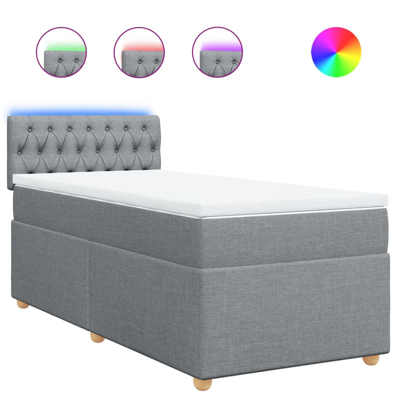 Pat box spring cu saltea, gri deschis, 90x190 cm, textil