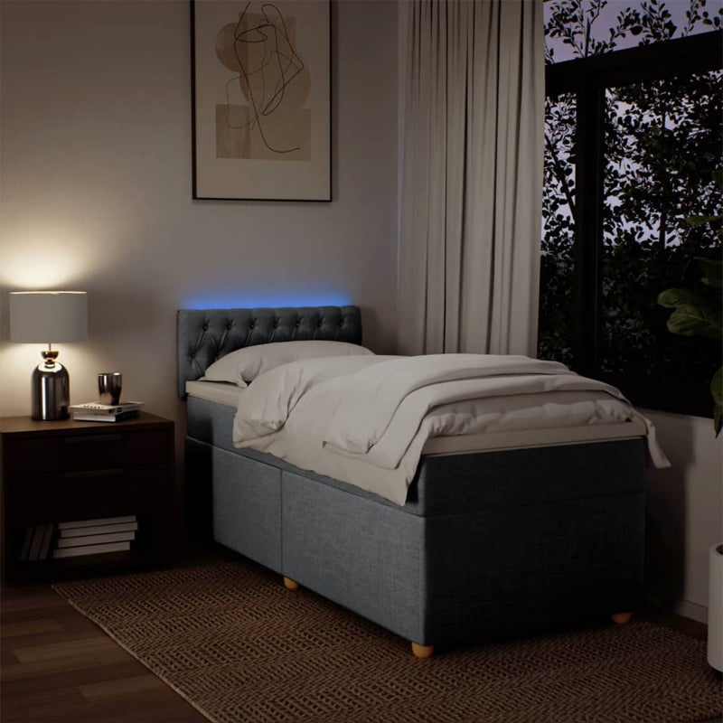 Pat box spring cu saltea, gri deschis, 90x190 cm, textil