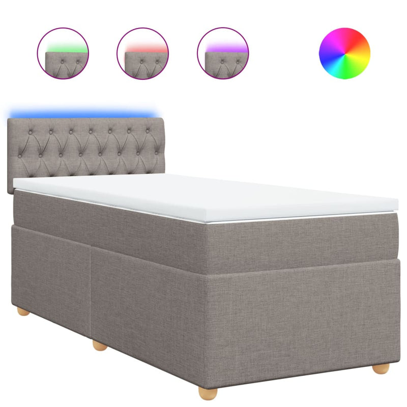 Pat box spring cu saltea, gri taupe, 90x190 cm, textil