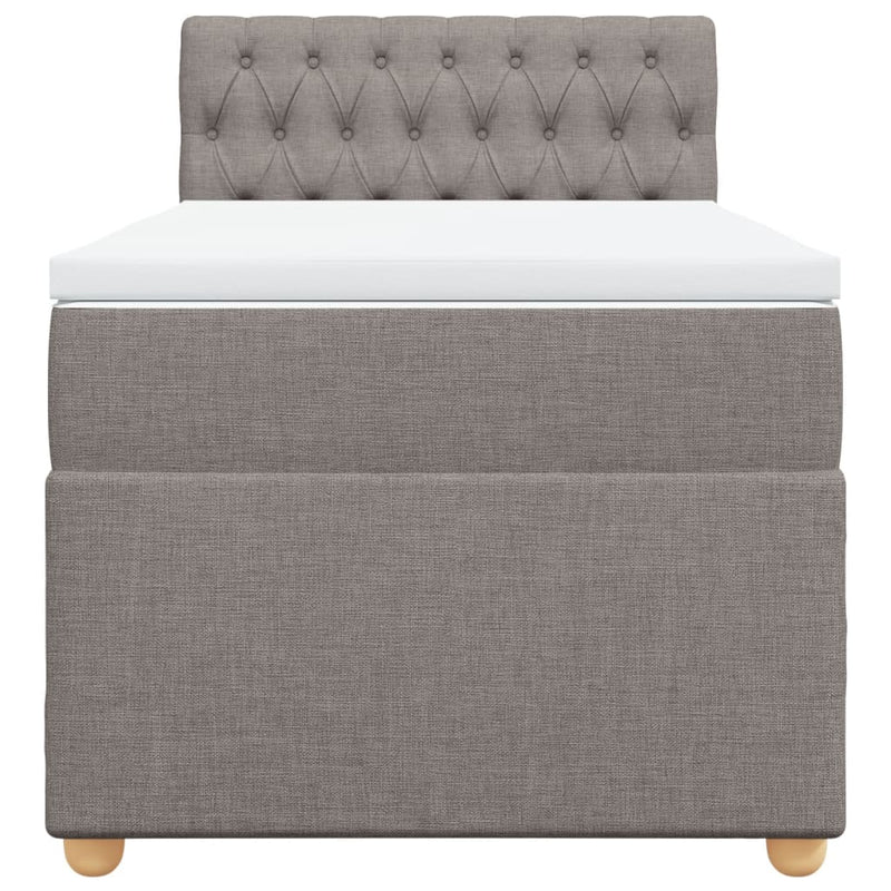 Pat box spring cu saltea, gri taupe, 90x190 cm, textil