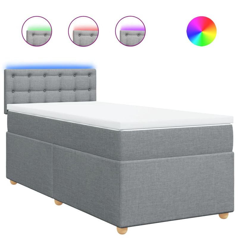 Pat box spring cu saltea, gri deschis, 90x190 cm, textil