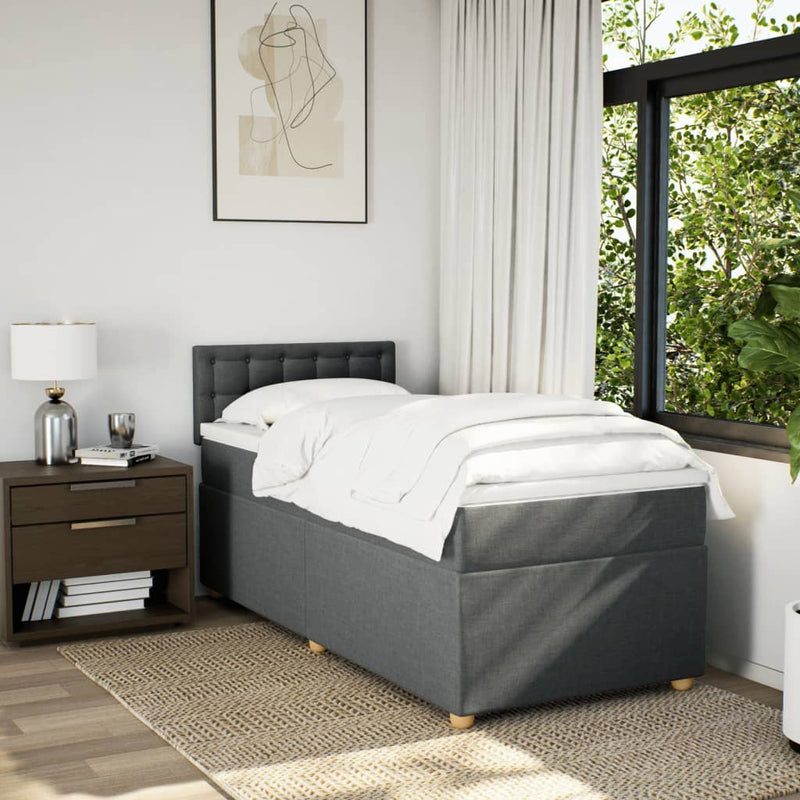 Pat box spring cu saltea, gri închis, 90x190 cm, textil