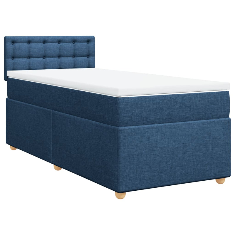 Pat box spring cu saltea, albastru, 90x190 cm, textil