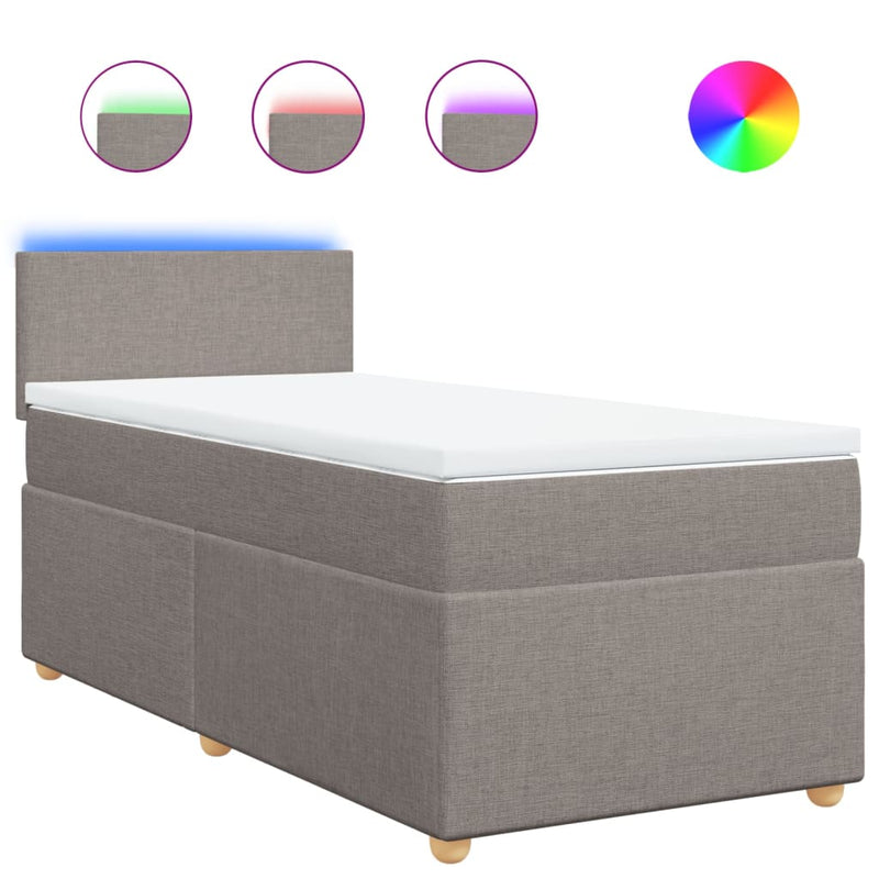 Pat box spring cu saltea, gri taupe, 90x200 cm, textil