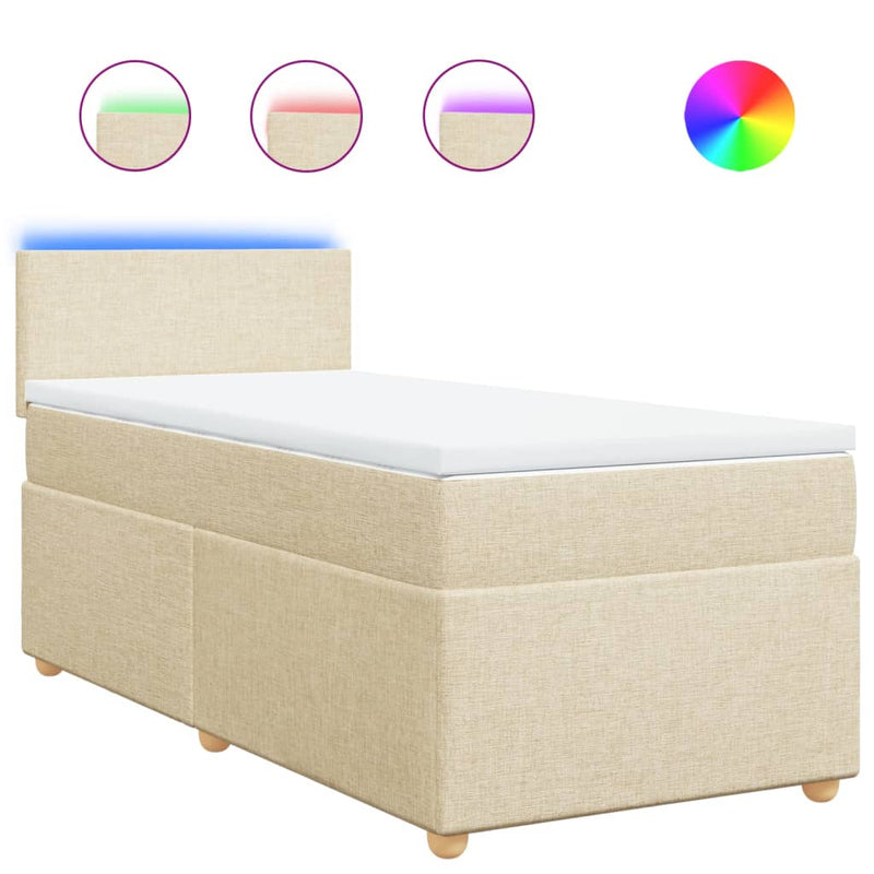 Pat box spring cu saltea, crem, 90x200 cm, textil