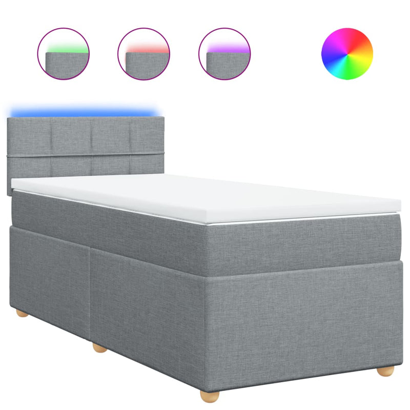 Pat box spring cu saltea, gri deschis, 90x200 cm, textil
