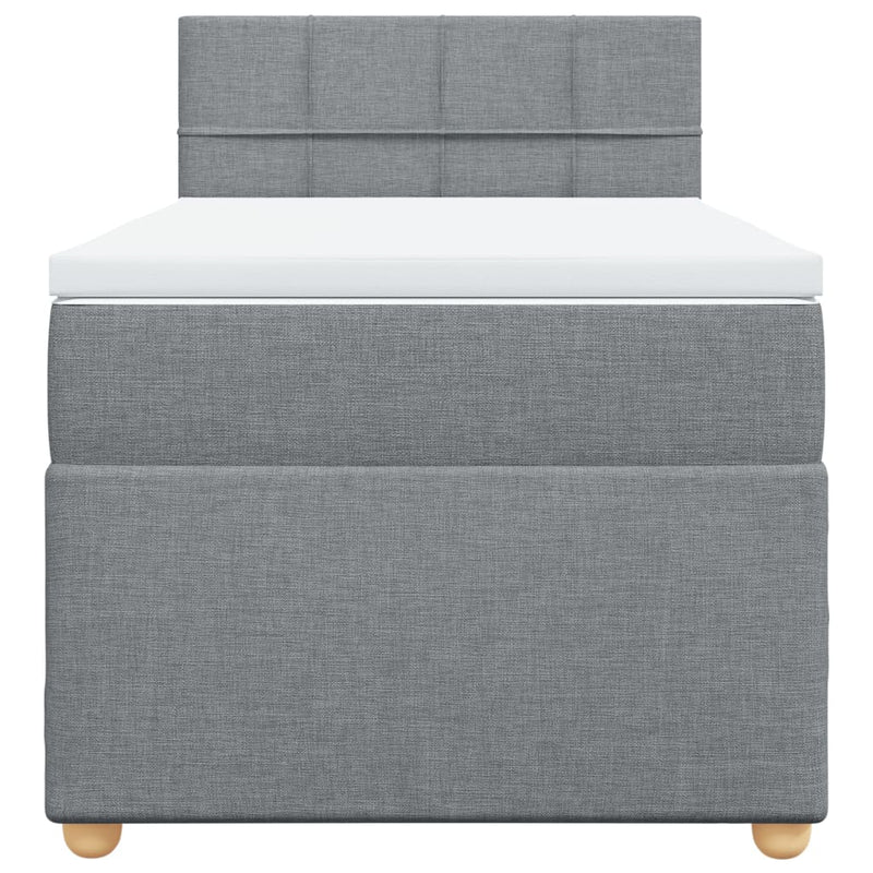 Pat box spring cu saltea, gri deschis, 90x200 cm, textil