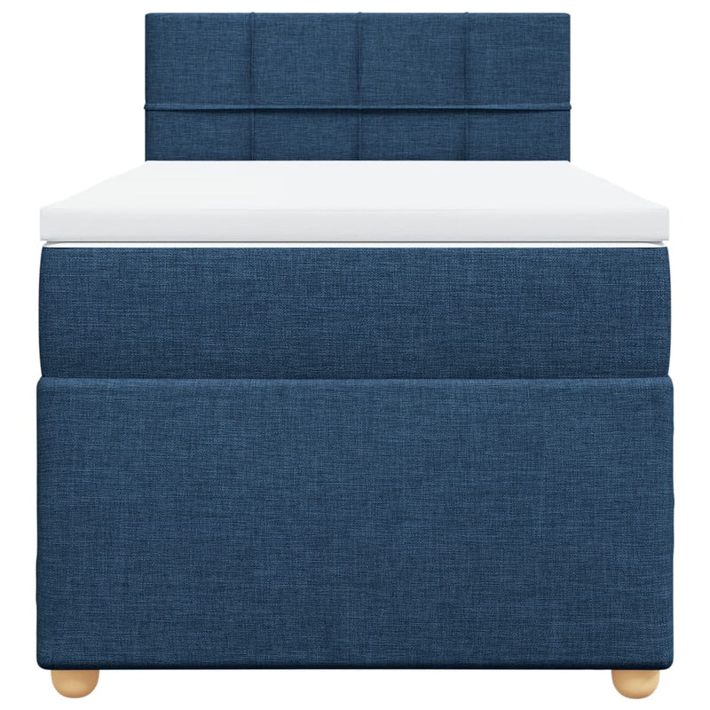 Pat box spring cu saltea, albastru, 90x200 cm, textil