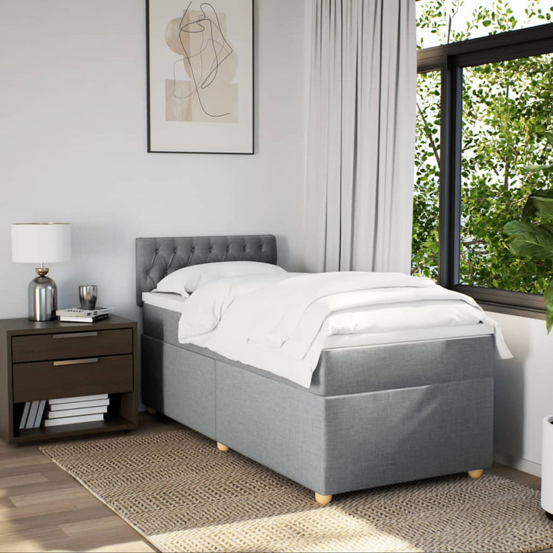Pat box spring cu saltea, gri deschis, 90x200 cm, textil