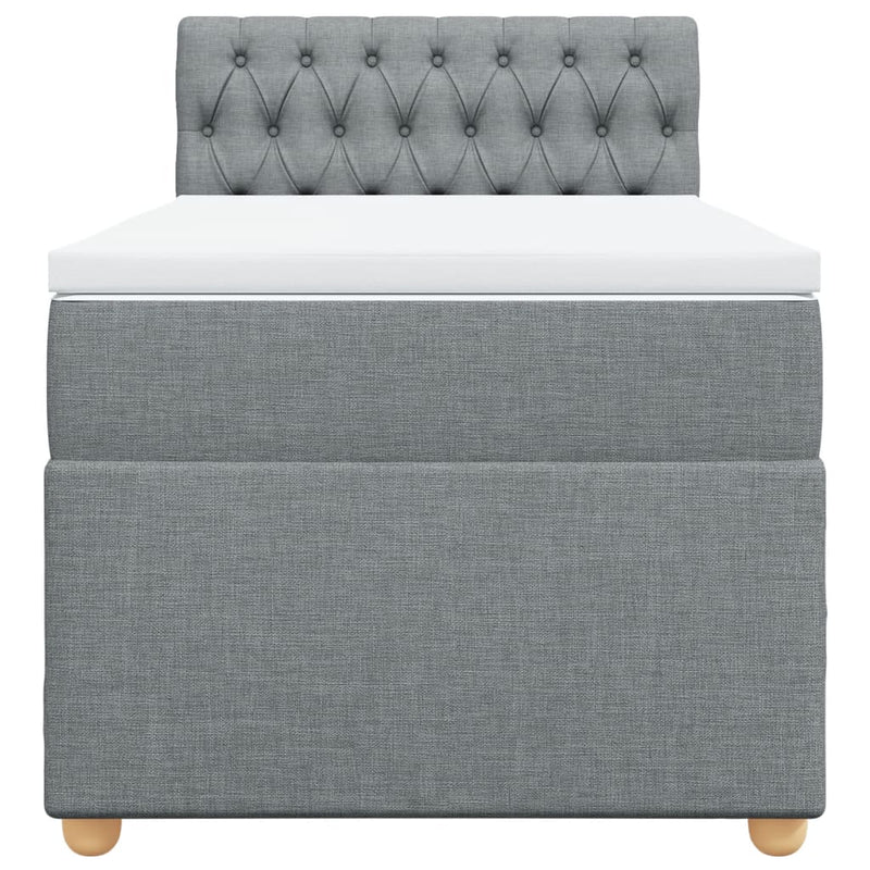 Pat box spring cu saltea, gri deschis, 90x200 cm, textil