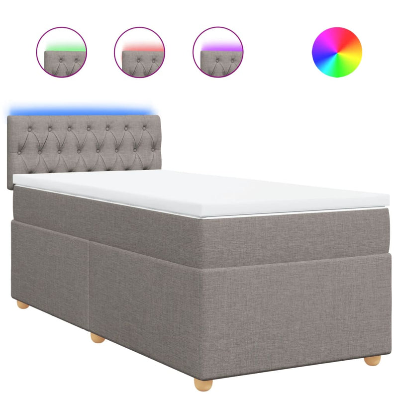 Pat box spring cu saltea, gri taupe, 90x200 cm, textil