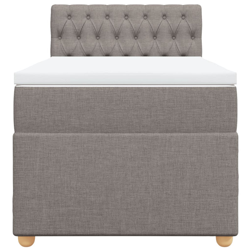 Pat box spring cu saltea, gri taupe, 90x200 cm, textil