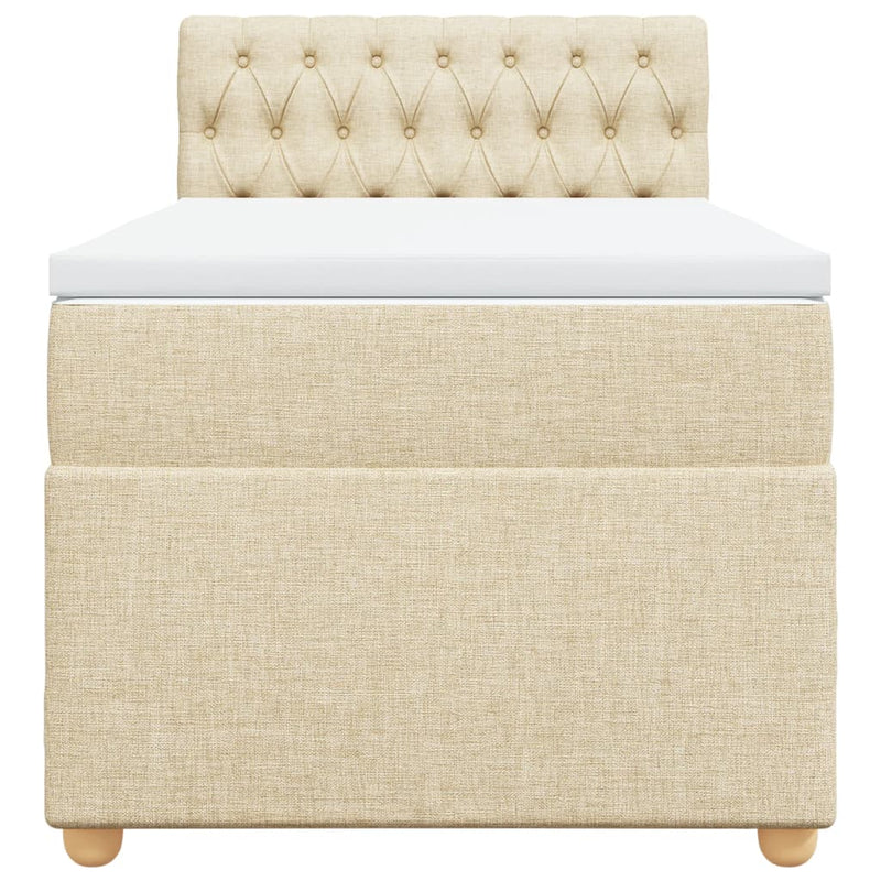 Pat box spring cu saltea, crem, 90x200 cm, textil