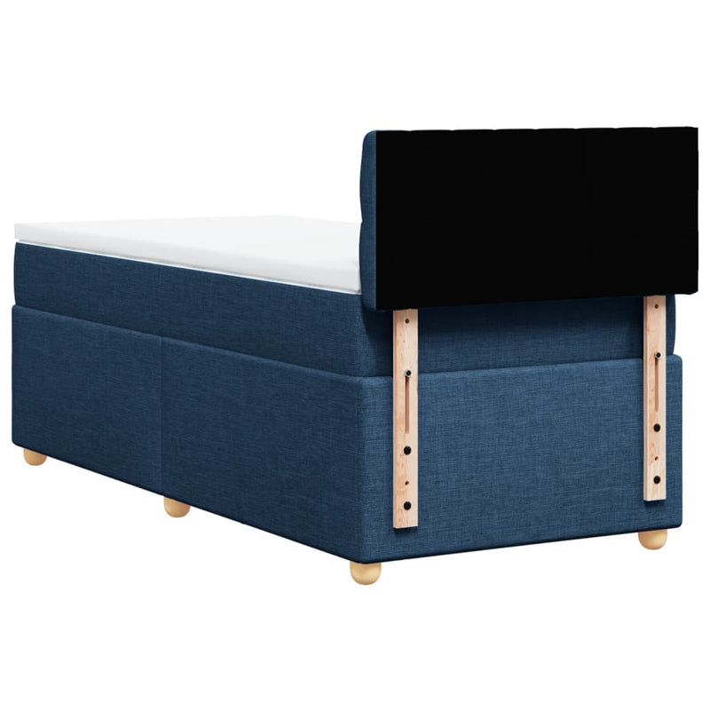 Pat box spring cu saltea, albastru, 90x200 cm, textil