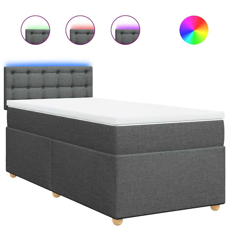 Pat box spring cu saltea, gri închis, 90x200 cm, textil
