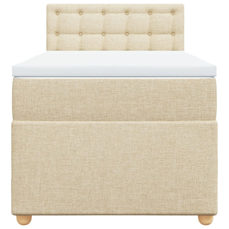 Pat box spring cu saltea, crem, 90x200 cm, textil