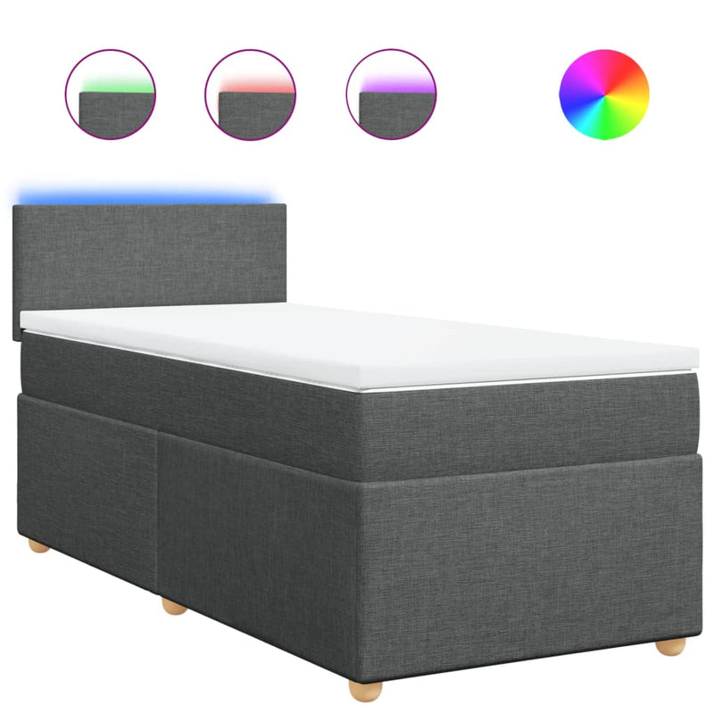 Pat box spring cu saltea, gri închis, 100x200 cm, textil