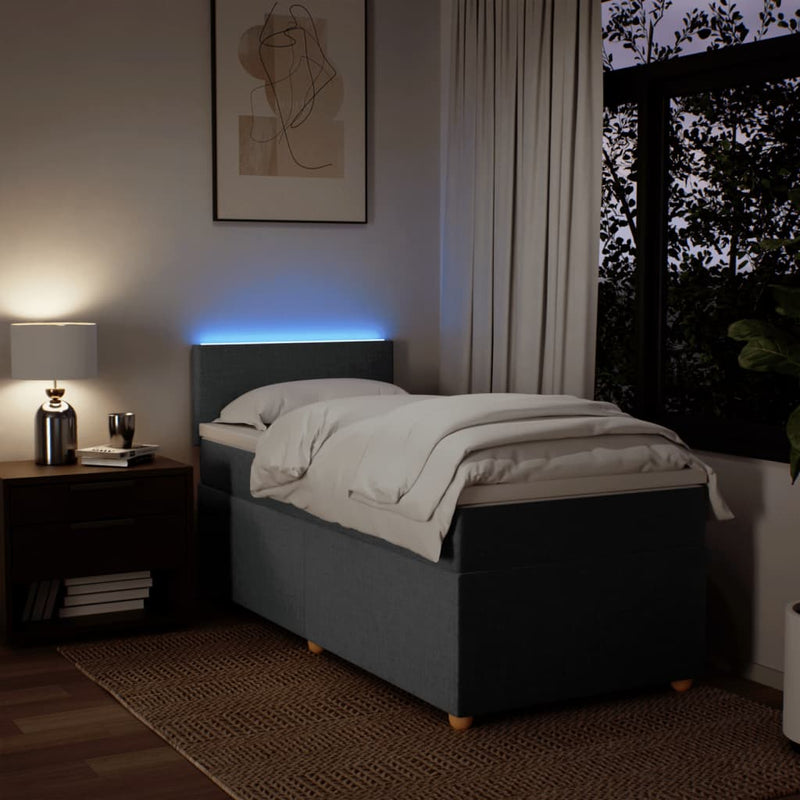 Pat box spring cu saltea, gri închis, 100x200 cm, textil