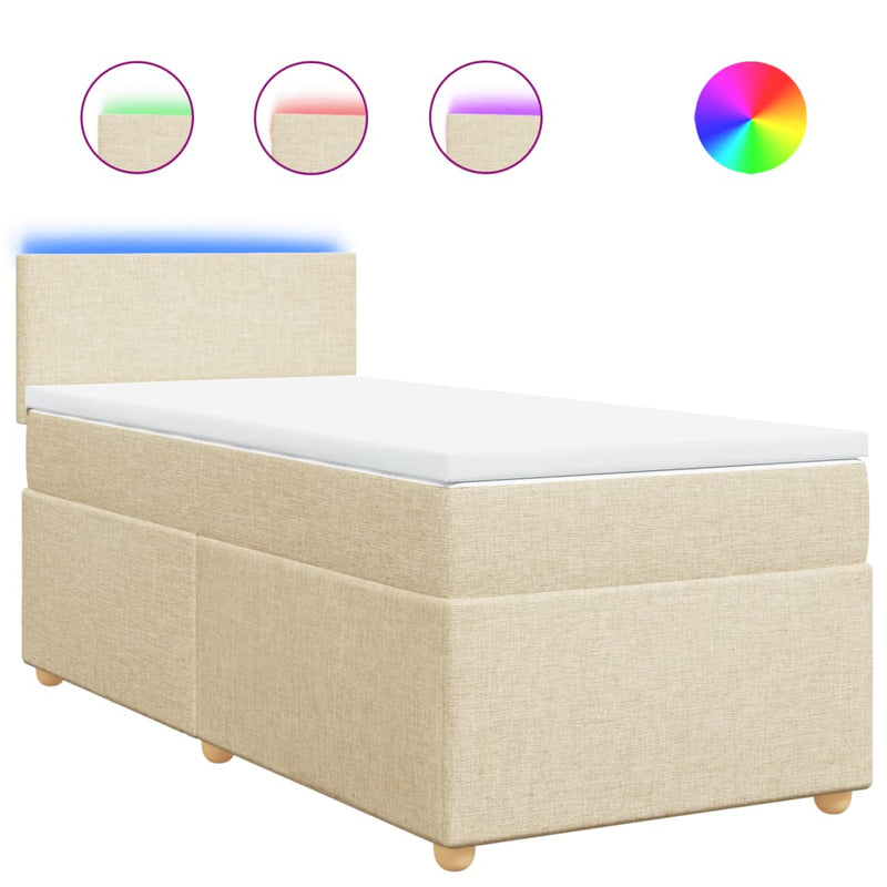 Pat box spring cu saltea, crem, 100x200 cm, textil