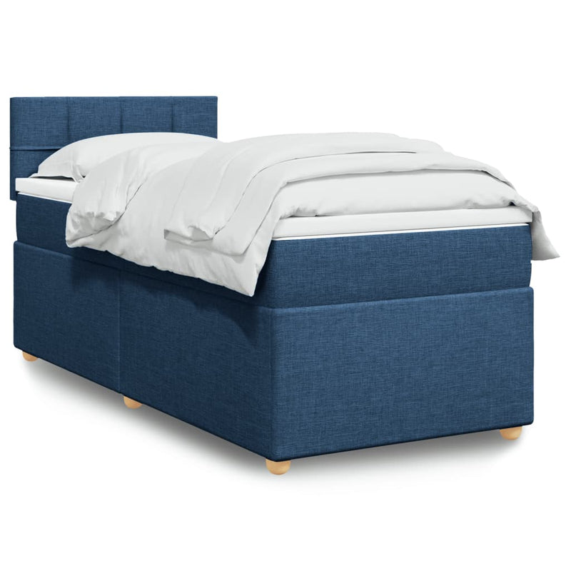 Pat box spring cu saltea, albastru, 100x200 cm, textil