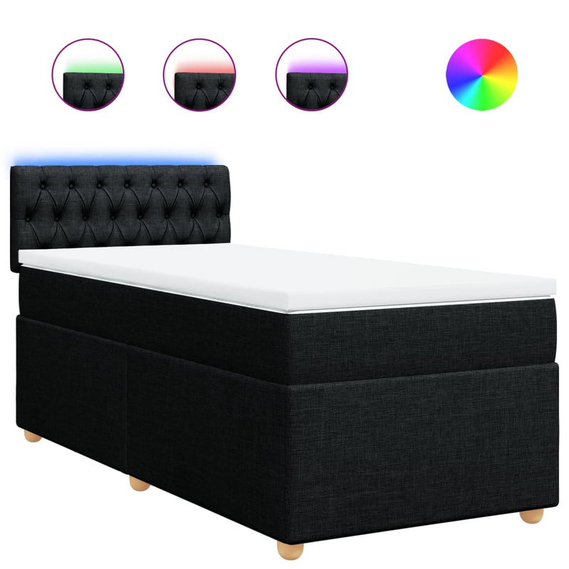Pat box spring cu saltea, negru, 100x200 cm, textil